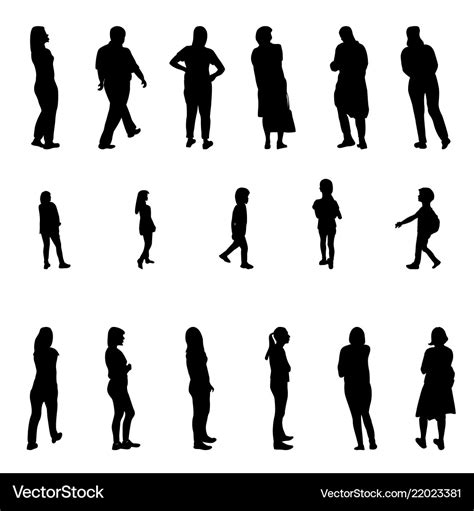 Set of black and white silhouette walking people Vector Image