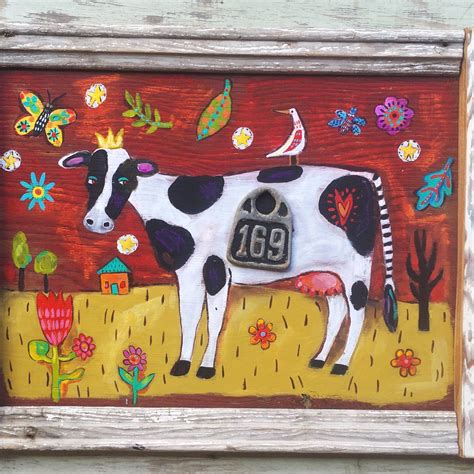 Funky folk art cow | Whimsy art, Folk art, Whimsical art