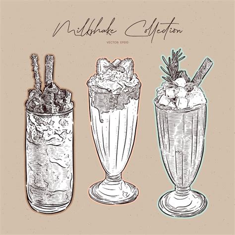 Milkshake collection, hand draw sketch | Premium Vector