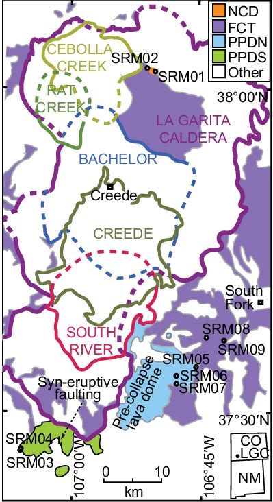 Simplified map showing caldera boundaries of central San Juan caldera ...