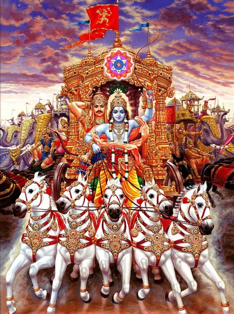 Art indien - Mahabharat - Lord Krishna conduite Chariot de Arjun ...