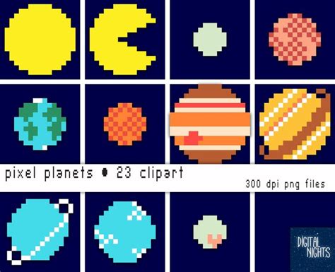 Pixel Planets - Our Solar System in pixel form - Clipart - Digital ...