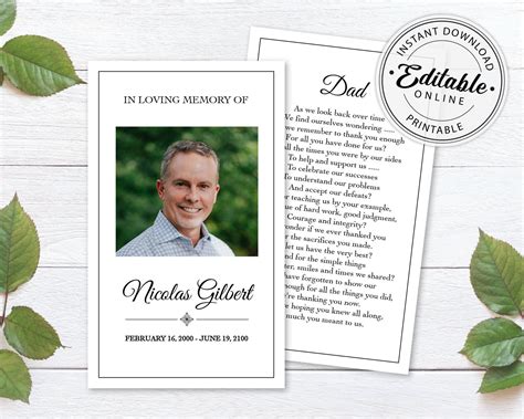 Editable Funeral Prayer Card Template Printable Memorial | Etsy Prayer ...