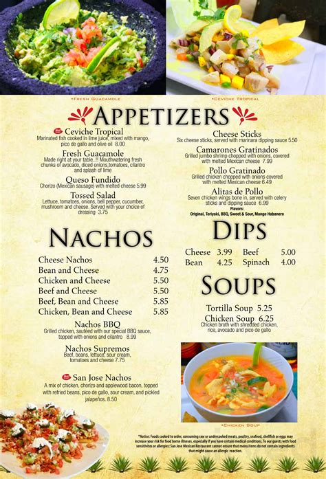 San Jose Mexican Restaurant menu in Elizabethtown, North Carolina