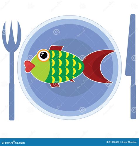 Fish on the plate stock vector. Illustration of seafood - 31960456