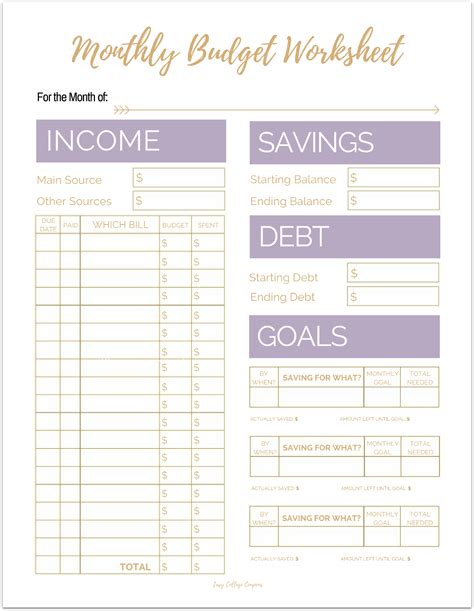 Free Printable Monthly Budget Template