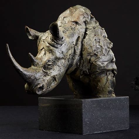 Rhino Head Sculpture Bronze Bust - Modern Sculpture Artist