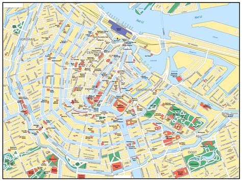 Large road map of central part of Amsterdam city with street names ...