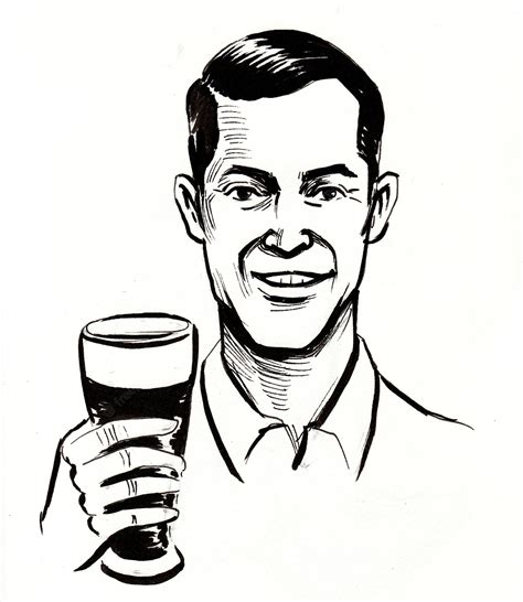 Premium Photo | Happy smiling man drinking a glass of beer. ink black ...