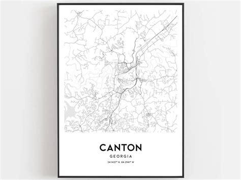 Canton Map Print Canton Map Poster Wall Art Ga City Map | Etsy