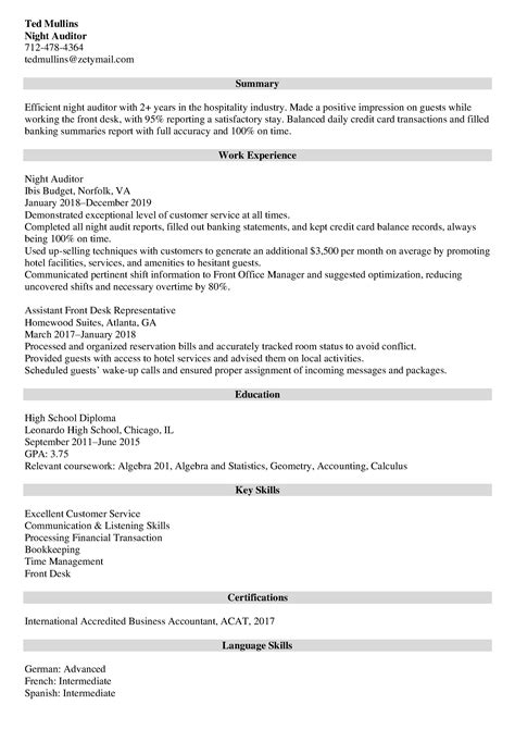 Night Auditor Resume: Example, Job Description & Guide