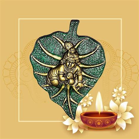 Krishna Idol On Leaf Metal Idol Statue For Home wall Main Door Decor ...