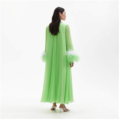 Green Chiffon Feather Midi Dress – self-portrait