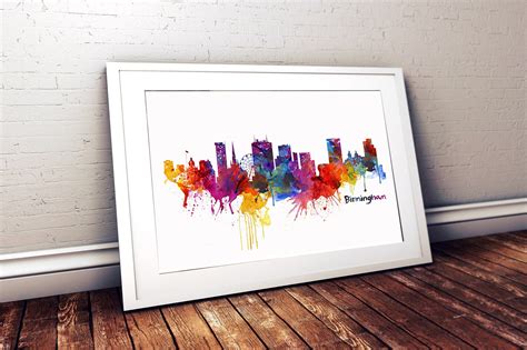 Birmingham Skyline Silhouette Printable Watercolor Painting - Etsy