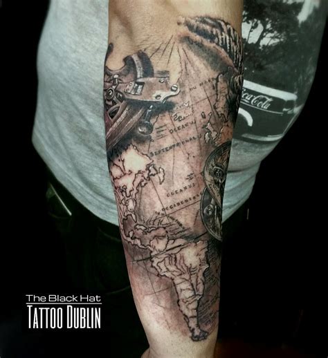 Second part of this amazing compass and world map tattoo sleeve by the ...