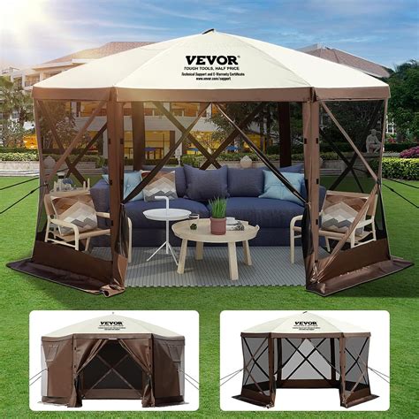 VEVOR Camping Gazebo Screen Tent, 12*12ft, Sided Pop-up Canopy Shelter ...