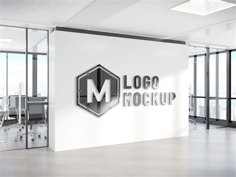 Premium PSD | Logo on office wall mockup