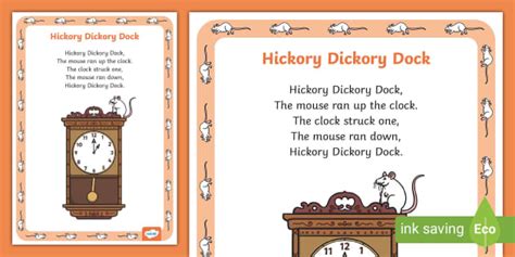 Hickory Dickory Dock Nursery Rhyme Poster (teacher made)