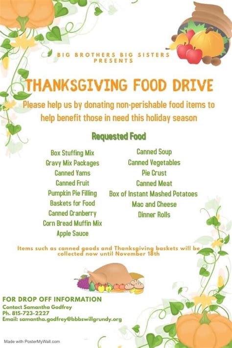 Thanksgiving Food Drive - Big Brothers Big Sisters WIll Grundy