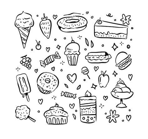 Premium Vector | Dessert doodle set