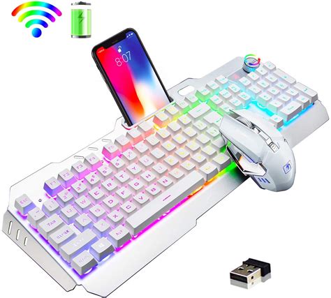 Wireless Gaming Keyboard and Mouse Combo, Rainbow LED Backlit ...