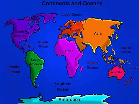 Continents And Oceans Labeled Map