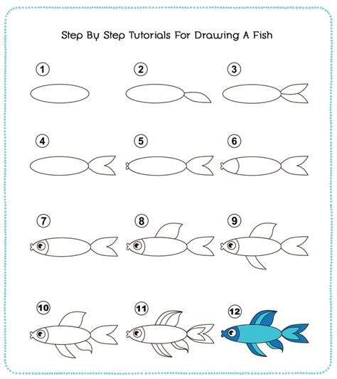 How To Draw A Fish Outline Step By Step Fish Outline Drawing For Kids ...