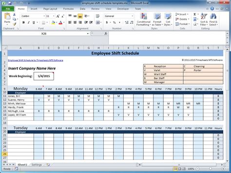 Work Schedule Spreadsheet Excel for Monthly Work Schedule Template ...