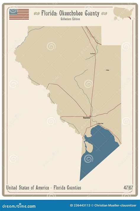 Map of Okeechobee County in Florida Stock Vector - Illustration of ...