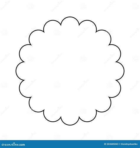 Scalloped Circle Shape Outline With Dots Vector Illustration ...