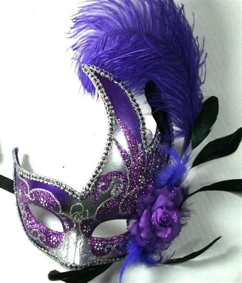 Feather Silver with Purple Swan Venetian Masquerade Mask. This b rand n ...