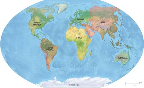 World Continents Map | Color 2018