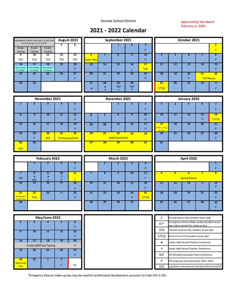 Granite School District Calendar 2021-2022 in PDF