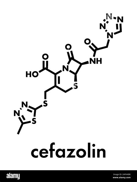 Cefazolin antibiotic drug molecule (cephalosporin, first generation ...