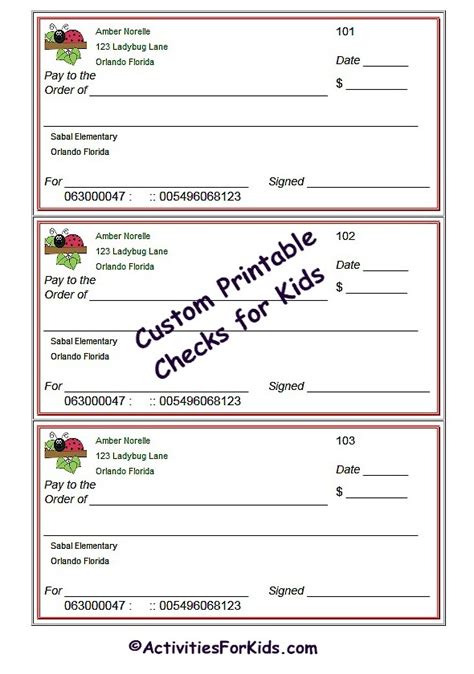 Printable Checks For Kids