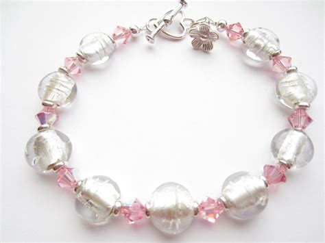 Crystal Bracelet, Glass Bead Bracelet, Pink Swarovski Crystals, Indian ...