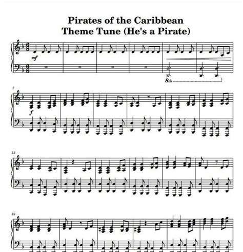 Pirates of the Caribbean Theme Tune He's a Pirate Piano Sheet Music - Etsy