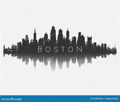 Boston City Skyline Silhouette with Reflection Vector Illustration ...