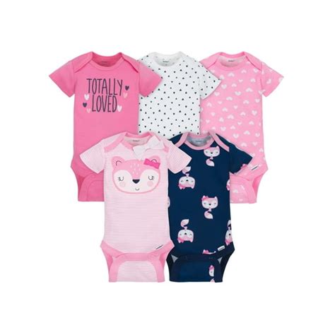 Gerber - Gerber Baby Girl Short Sleeve Onesies Bodysuits, 5-Pack ...