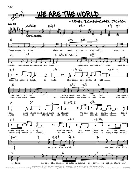 We Are The World by USA For Africa Sheet Music for Real Book – Melody ...