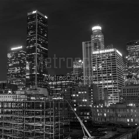 Los Angeles Skyline at Night black and white Photography