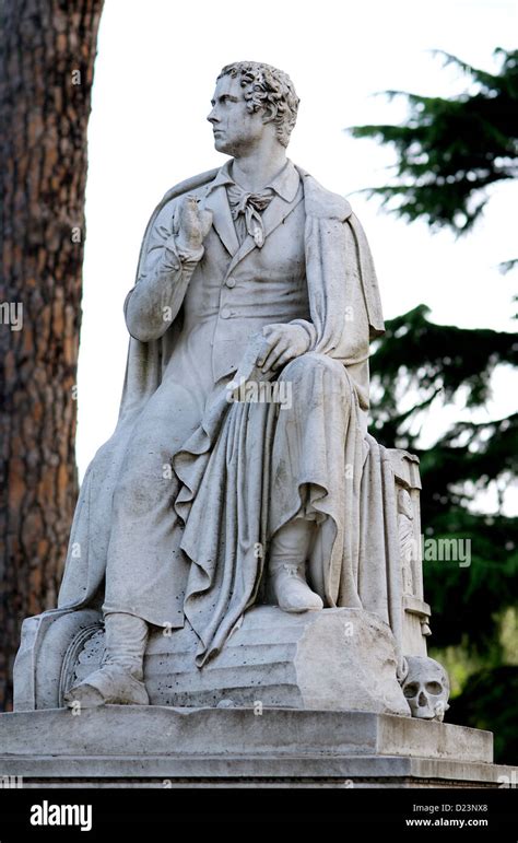 Rome, Italy, the statue of Lord Byron in the park of Villa Borghese ...