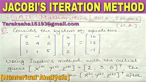 JACOBI'S METHOD {NUMERICAL ANALYSIS} 🔥 - YouTube