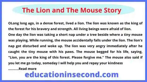 The Lion and The Mouse Story Writing - Education In Second