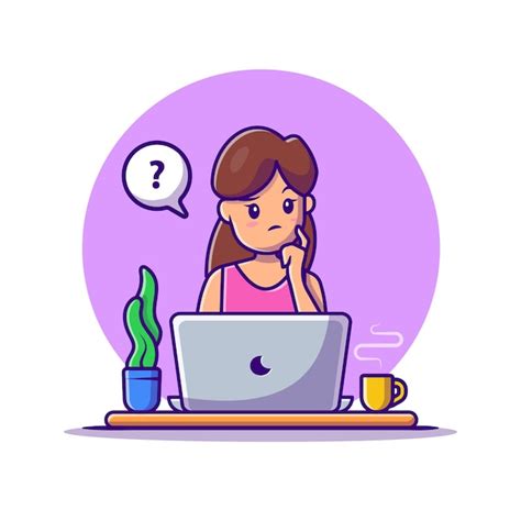 Free Vector | Confused Woman Working On Laptop Cartoon Icon ...