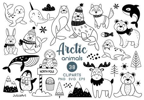 Arctic Animals Clipart Black and White Animals Svg Polar - Etsy