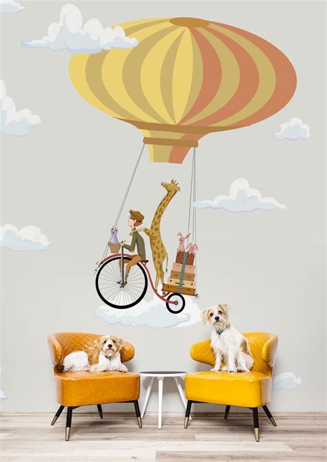 Kids Mural With Animals Yellow Wallpaper for Baby Room - Etsy