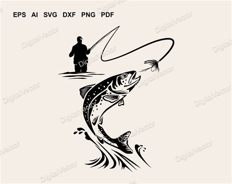 Art & Collectibles Jumping Trout Silhouette Design Scalable Vector ...