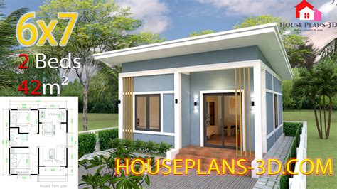 Simple House Plans 6x7 with 2 bedrooms Shed Roof - House Plans 3D