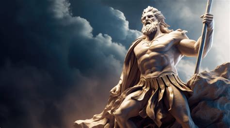 A majestic depiction of Zeus, the ancient Greek god of the sky and ...